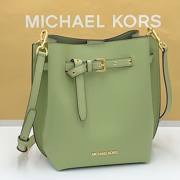 MICHAEL KORS EMILIA SMALL BUCKET BAG MESSENGER LIGHT SAGE COLOR - Picture 2 of 15